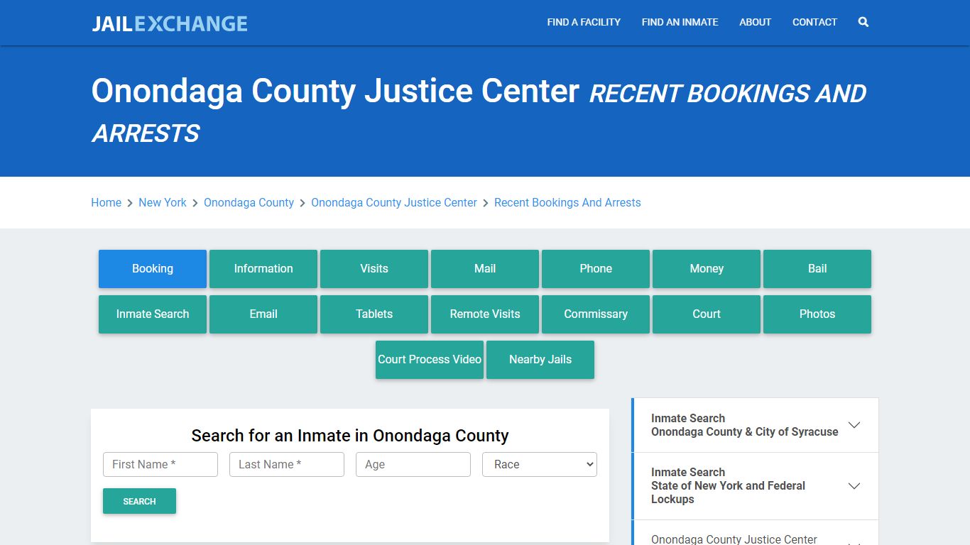 Onondaga County Justice Center Recent Bookings And Arrests - Jail Exchange